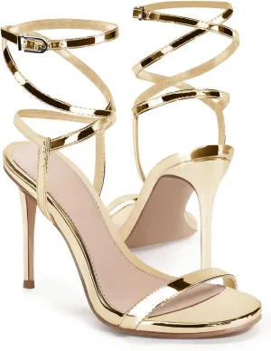 Coutgo Womens Strappy Lace up Heels Sandals Sexy High Heeled Ankle Strap Summer Dress Shoes