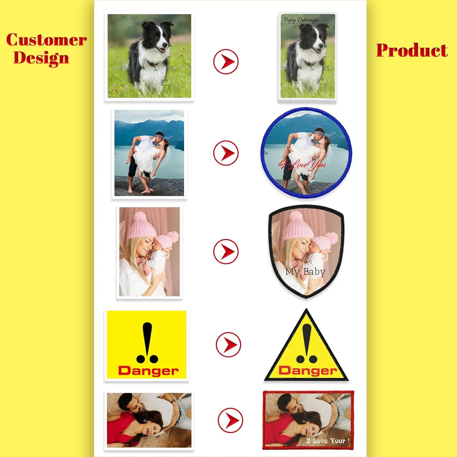 Custom Patches Personalized Name Patch with Merrowed Edge Sew On Iron On Hook and Loop Add Your Photo/Logo/Text for Clothing Jackets Caps Dog Harness-Shield 3.1"x4"-2PCS