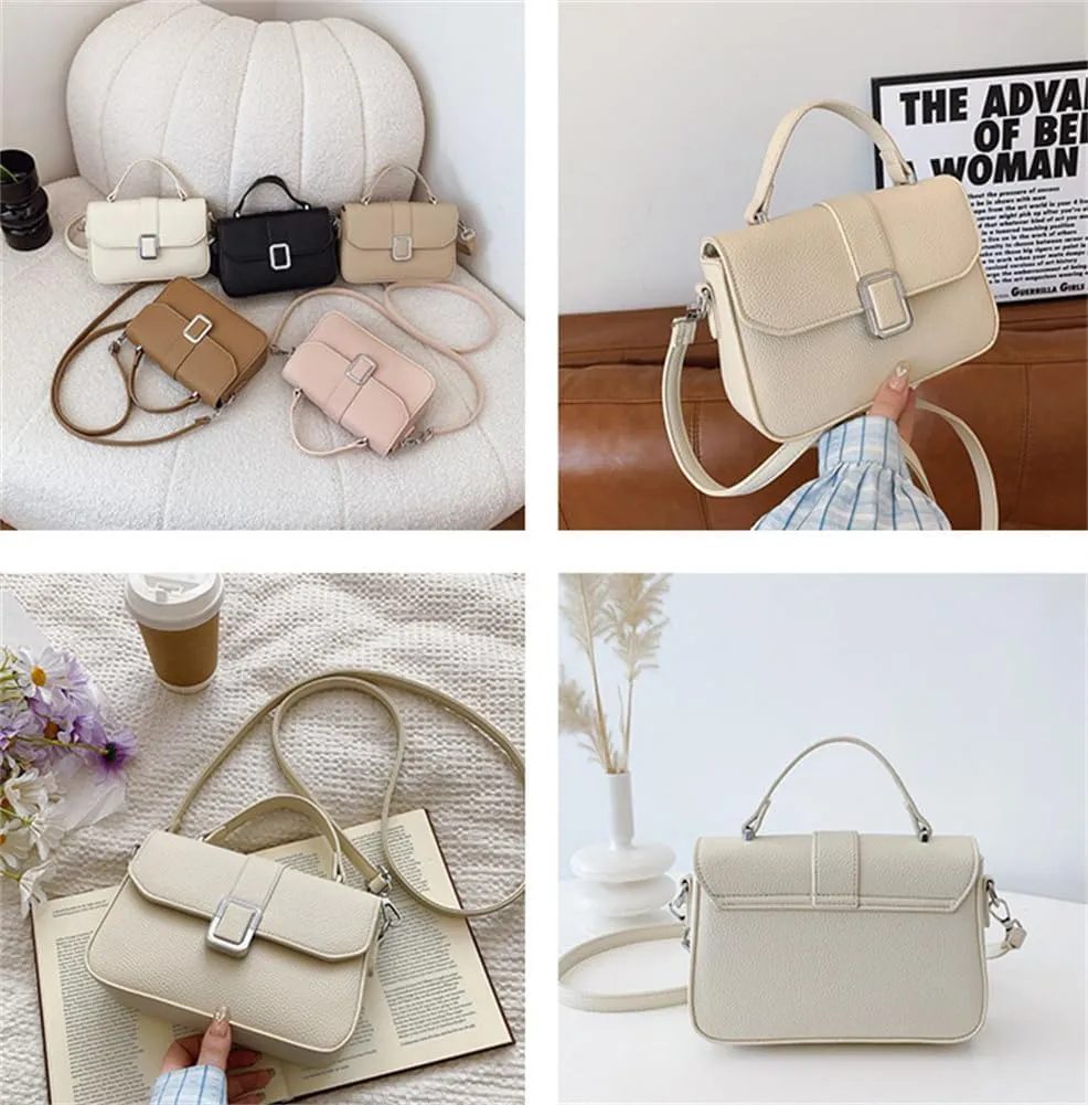 Cute PU Leather Corssbody Bag Small Square Shoulder Bag Versatile Purse Top Handle Satchel