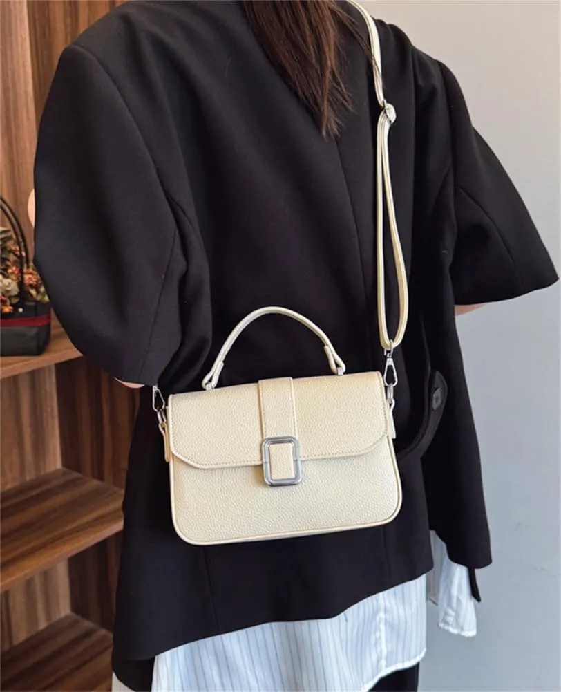 Cute PU Leather Corssbody Bag Small Square Shoulder Bag Versatile Purse Top Handle Satchel