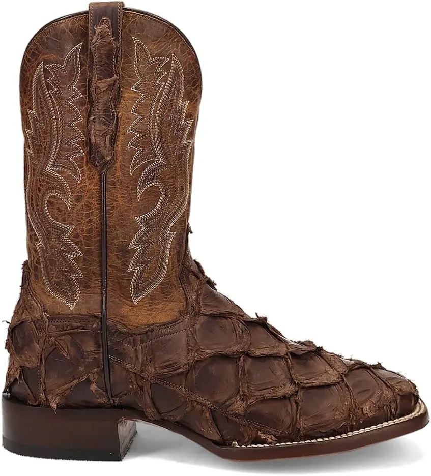 Dan Post Boots Mens Raymond Pirarucu Embroidered Square Toe Pull On Dress Boots Mid Calf - Brown