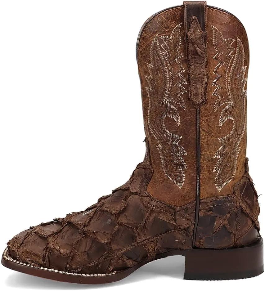 Dan Post Boots Mens Raymond Pirarucu Embroidered Square Toe Pull On Dress Boots Mid Calf - Brown