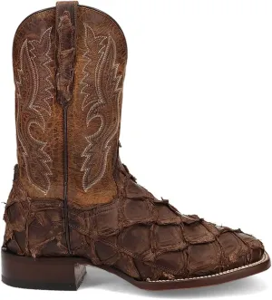 Dan Post Boots Mens Raymond Pirarucu Embroidered Square Toe Pull On Dress Boots Mid Calf - Brown