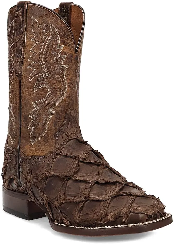 Dan Post Boots Mens Raymond Pirarucu Embroidered Square Toe Pull On Dress Boots Mid Calf - Brown