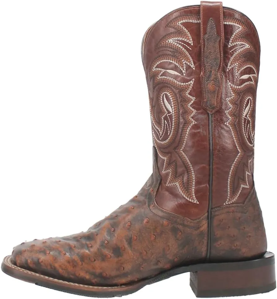 Dan Post Mens Dillinger Full Quill Ostrich Embroidered Square Toe Pull On Dress Boots Mid Calf - Brown