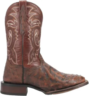 Dan Post Mens Dillinger Full Quill Ostrich Embroidered Square Toe Pull On Dress Boots Mid Calf - Brown