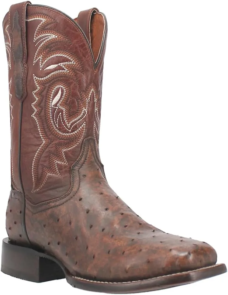 Dan Post Mens Dillinger Full Quill Ostrich Embroidered Square Toe Pull On Dress Boots Mid Calf - Brown