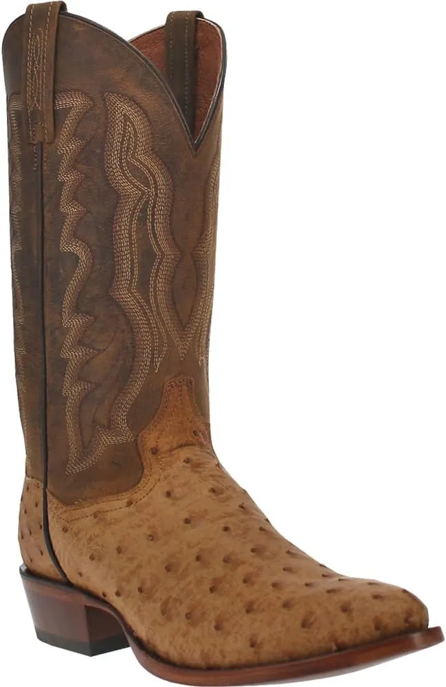 Dan Post Mens Gehrig Ostrich Embroidered Round Toe Pull On Dress Boots Mid Calf - Brown