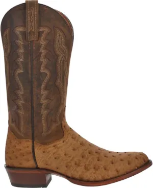 Dan Post Mens Gehrig Ostrich Embroidered Round Toe Pull On Dress Boots Mid Calf - Brown