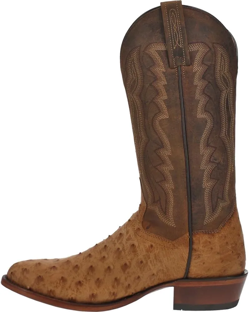 Dan Post Mens Gehrig Ostrich Embroidered Round Toe Pull On Dress Boots Mid Calf - Brown