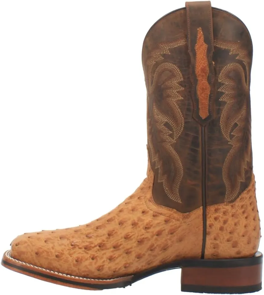 Dan Post Mens Kershaw Ostrich Embroidered Square Toe Pull On Dress Boots Mid Calf - Brown