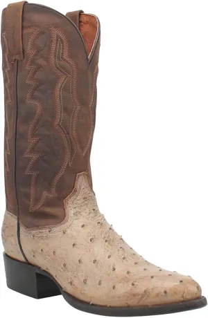 Dan Post Mens Pershing Ostrich Embroidered Round Toe Pull On Dress Boots Mid Calf - Brown