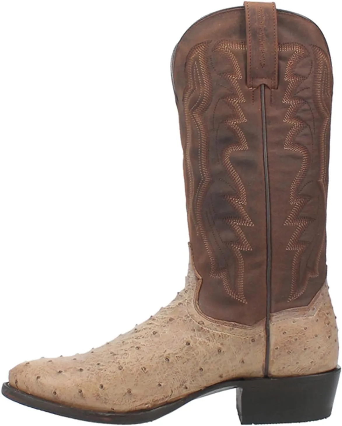 Dan Post Mens Pershing Ostrich Embroidered Round Toe Pull On Dress Boots Mid Calf - Brown