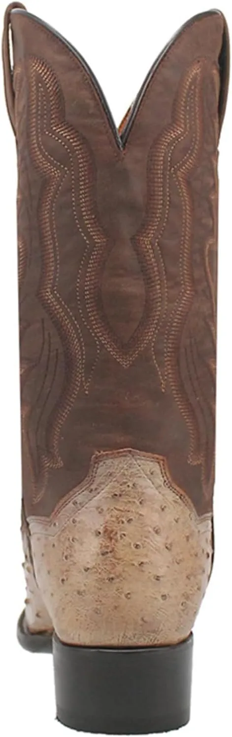 Dan Post Mens Pershing Ostrich Embroidered Round Toe Pull On Dress Boots Mid Calf - Brown
