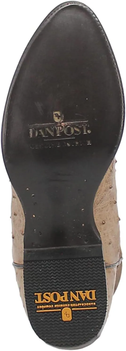 Dan Post Mens Pershing Ostrich Embroidered Round Toe Pull On Dress Boots Mid Calf - Brown