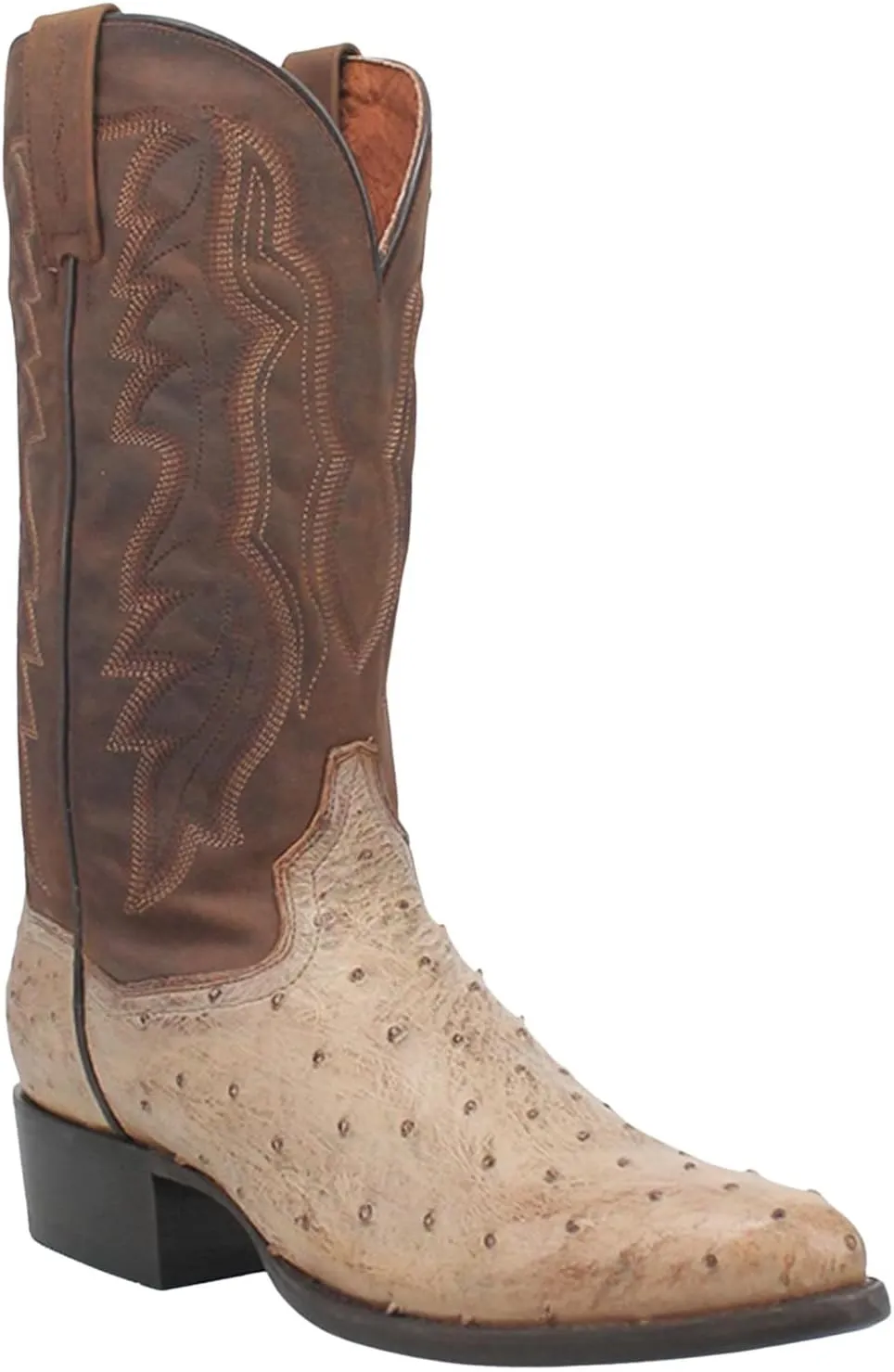 Dan Post Mens Pershing Ostrich Embroidered Round Toe Pull On Dress Boots Mid Calf - Brown