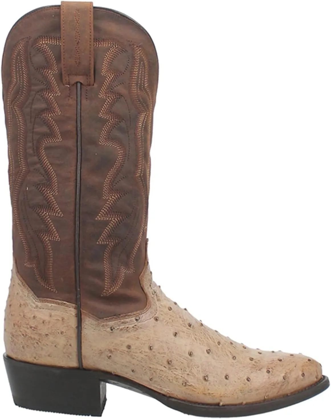 Dan Post Mens Pershing Ostrich Embroidered Round Toe Pull On Dress Boots Mid Calf - Brown