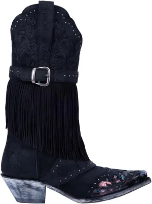 Dan Post Womens Bed Of Roses Snip Toe Casual Boots Mid Calf Mid Heel 2-3" - Black