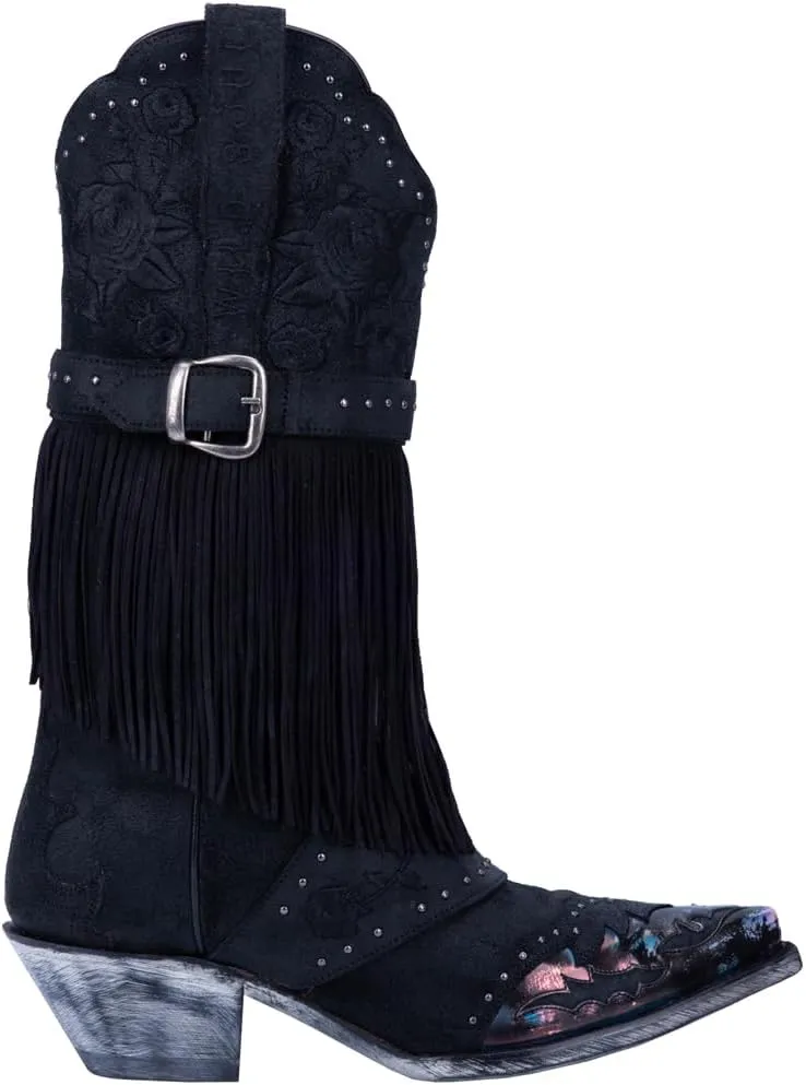 Dan Post Womens Bed Of Roses Snip Toe Casual Boots Mid Calf Mid Heel 2-3" - Black
