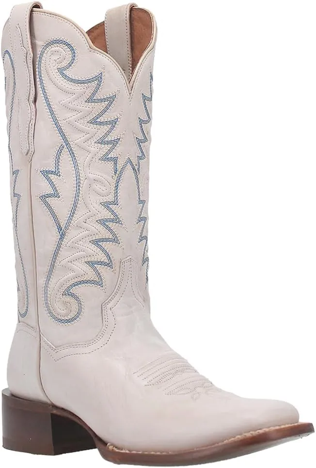 Dan Post Womens Sugar Embroidered Square Toe Pull On Casual Boots Mid Calf Low Heel 1-2" - White