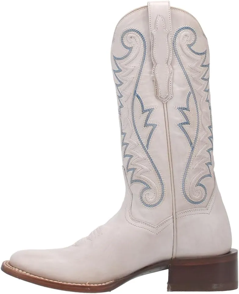 Dan Post Womens Sugar Embroidered Square Toe Pull On Casual Boots Mid Calf Low Heel 1-2" - White