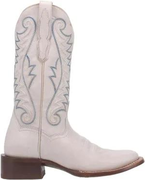Dan Post Womens Sugar Embroidered Square Toe Pull On Casual Boots Mid Calf Low Heel 1-2" - White