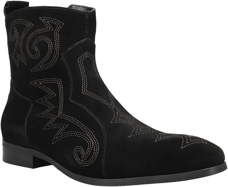 Dingo Mens Brooks Embroidered Round Toe Pull On Casual Boots Ankle - Black