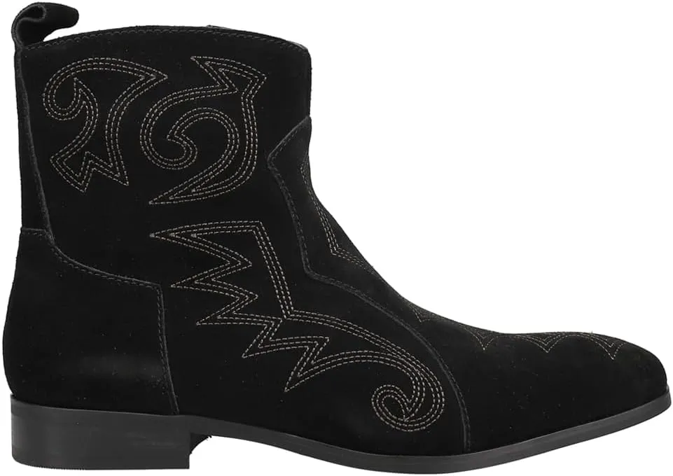 Dingo Mens Brooks Embroidered Round Toe Pull On Casual Boots Ankle - Black