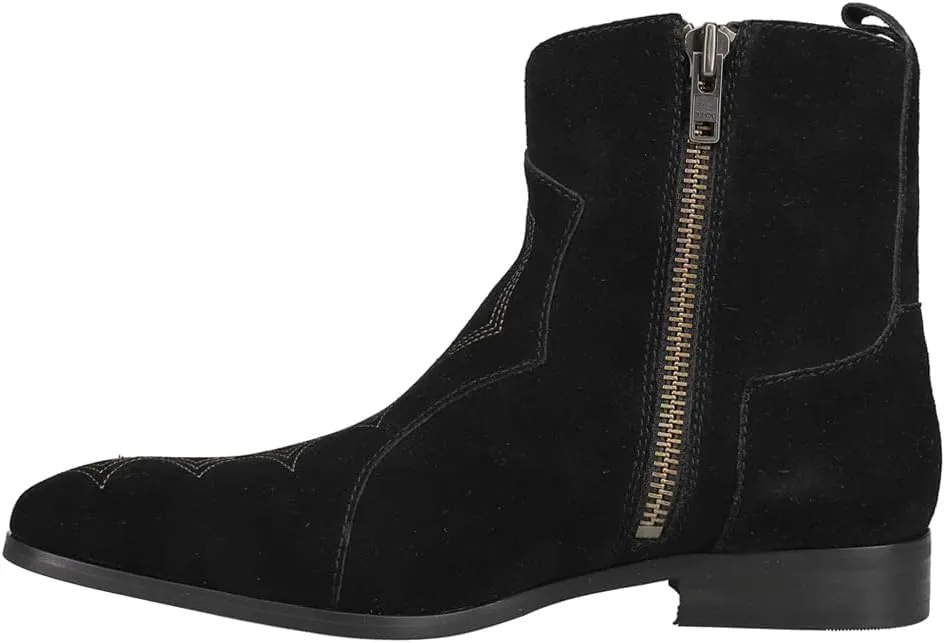 Dingo Mens Brooks Embroidered Round Toe Pull On Casual Boots Ankle - Black