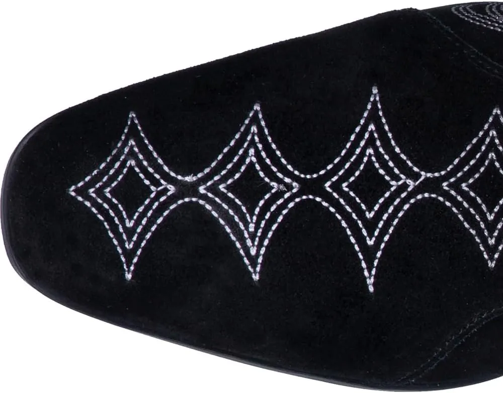 Dingo Mens Brooks Embroidered Round Toe Pull On Casual Boots Ankle - Black