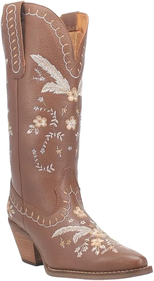 Dingo Womens Full Bloom Floral Round Toe Casual Boots Knee High Mid Heel 2-3" - Black