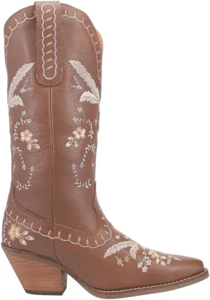 Dingo Womens Full Bloom Floral Round Toe Casual Boots Knee High Mid Heel 2-3" - Black
