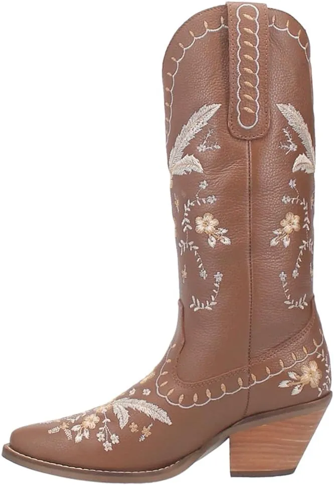 Dingo Womens Full Bloom Floral Round Toe Casual Boots Knee High Mid Heel 2-3" - Black