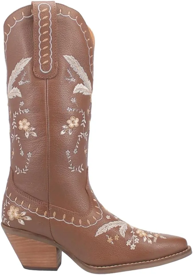 Dingo Womens Full Bloom Floral Round Toe Casual Boots Knee High Mid Heel 2-3" - Black