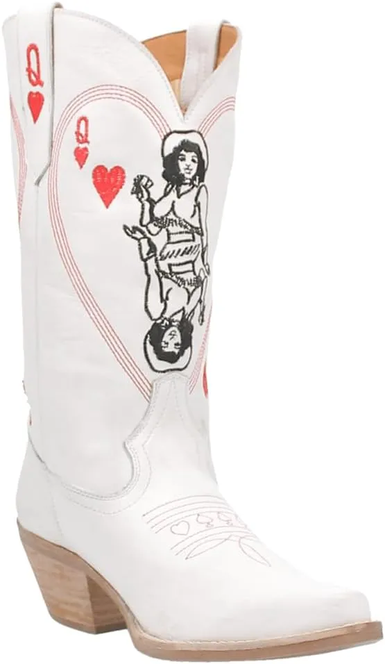 Dingo Womens Queen A Hearts Round Toe Embroidered Casual Boots Mid Calf Mid Heel 2-3" - Black