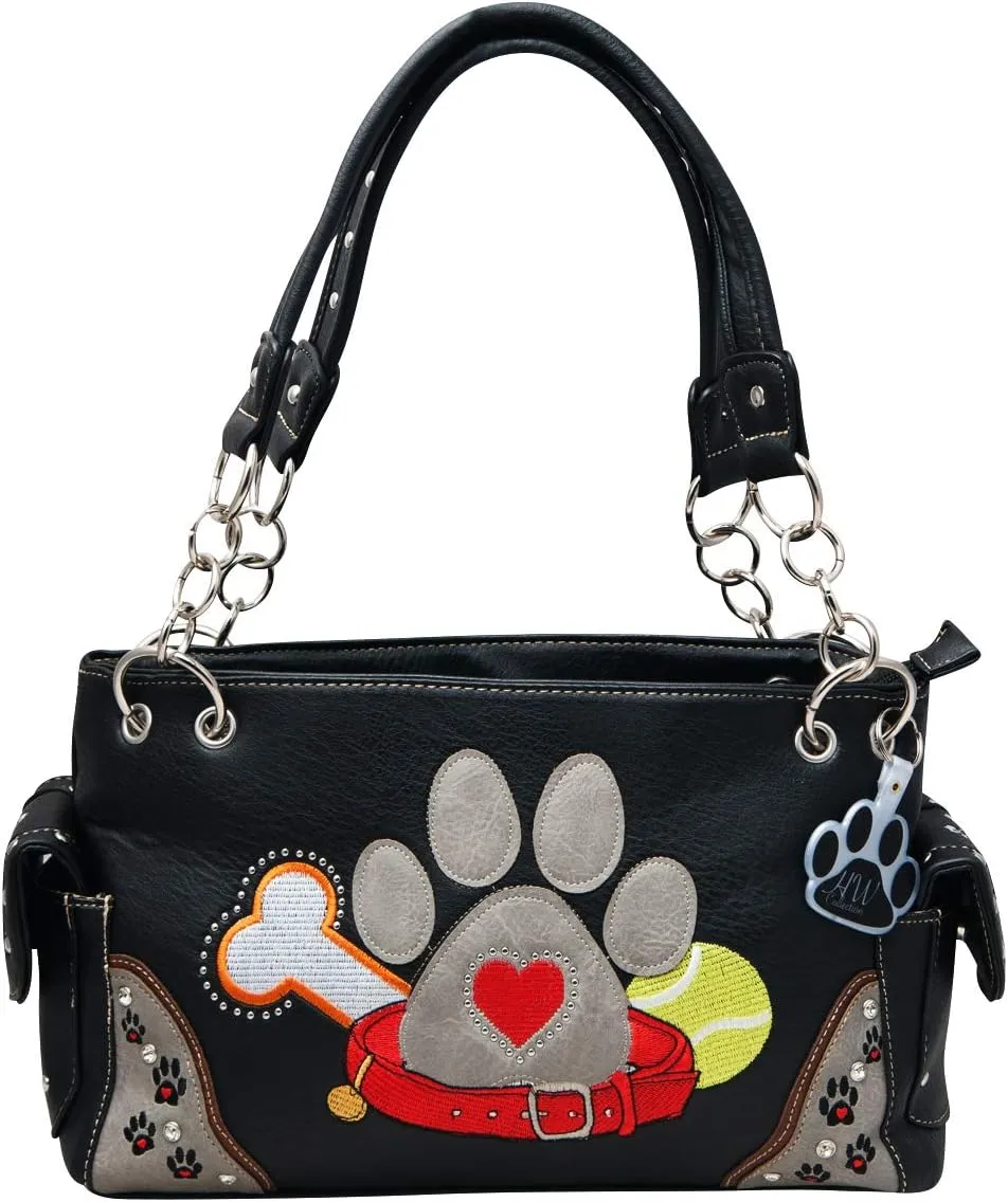 Dog Paw Print Handbag Women Shoulder Purse Western Style