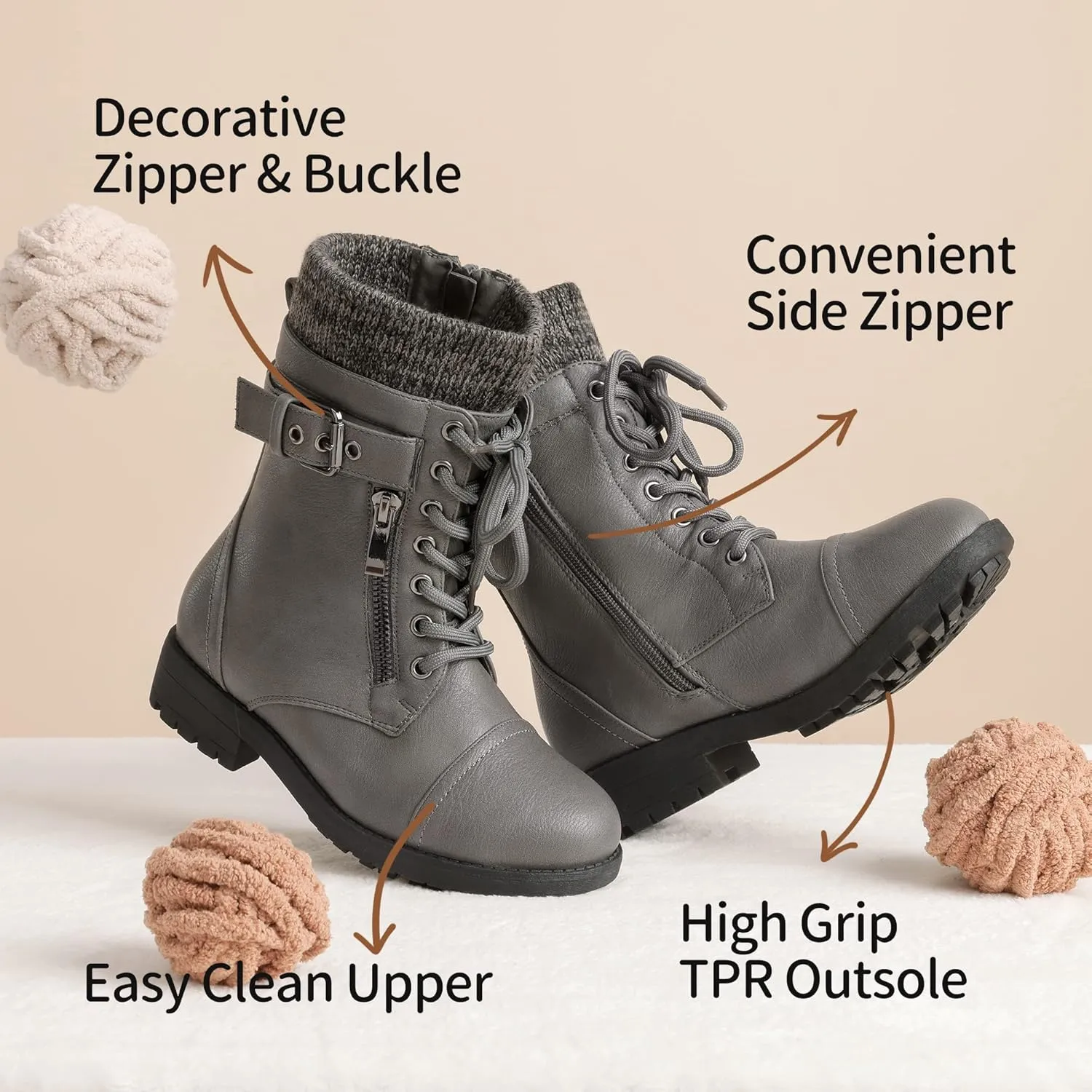 DREAM PAIRS Girl's Mid Calf Combat Ankle Lace up Boots