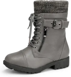 DREAM PAIRS Girl's Mid Calf Combat Ankle Lace up Boots