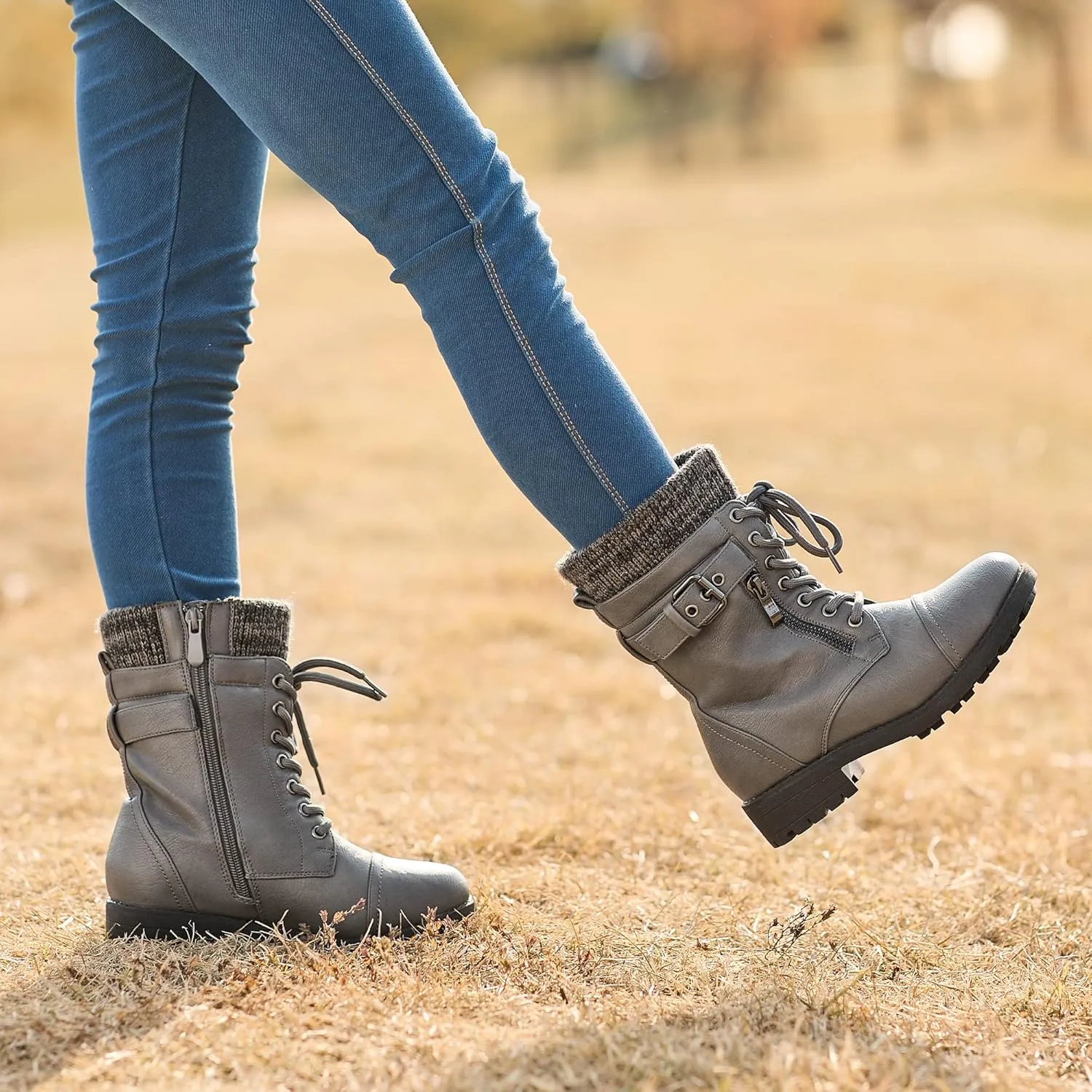 DREAM PAIRS Girl's Mid Calf Combat Ankle Lace up Boots