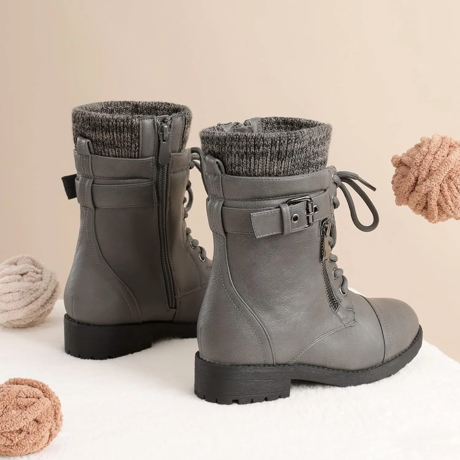 DREAM PAIRS Girl's Mid Calf Combat Ankle Lace up Boots