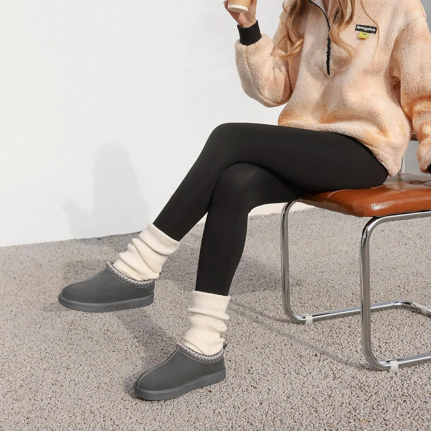 DREAM PAIRS Women's Fuzzy Cozy Slippers Genuine Suede Indoor Outdoor Fluffy Home Comfy Winter Slip On Cute Warm Memory Foam Furry Shoes FuzzyEasy
