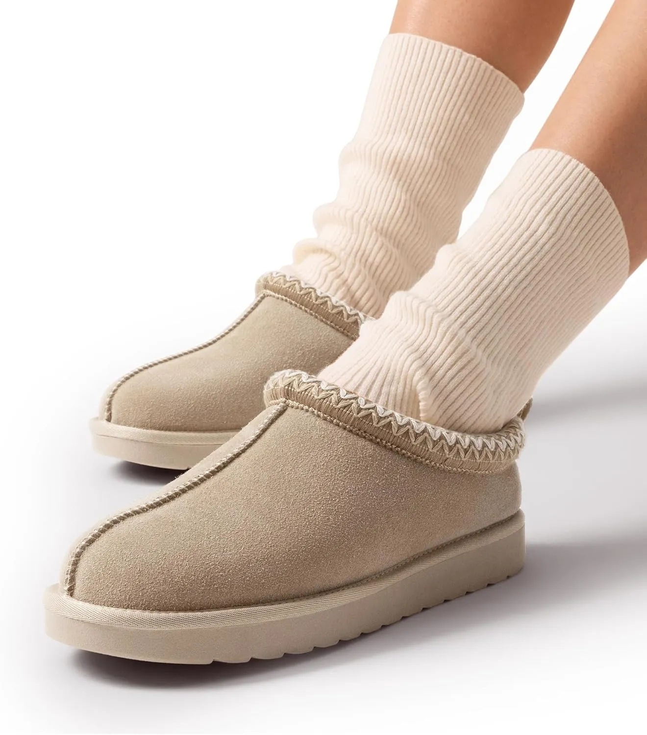 DREAM PAIRS Women's Fuzzy Cozy Slippers Genuine Suede Indoor Outdoor Fluffy Home Comfy Winter Slip On Cute Warm Memory Foam Furry Shoes FuzzyEasy