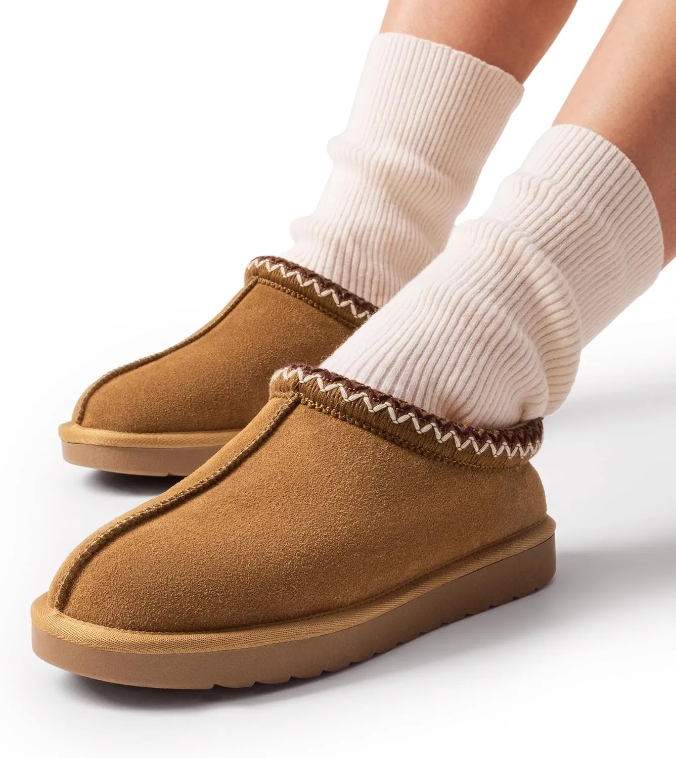 DREAM PAIRS Women's Fuzzy Cozy Slippers Genuine Suede Indoor Outdoor Fluffy Home Comfy Winter Slip On Cute Warm Memory Foam Furry Shoes FuzzyEasy