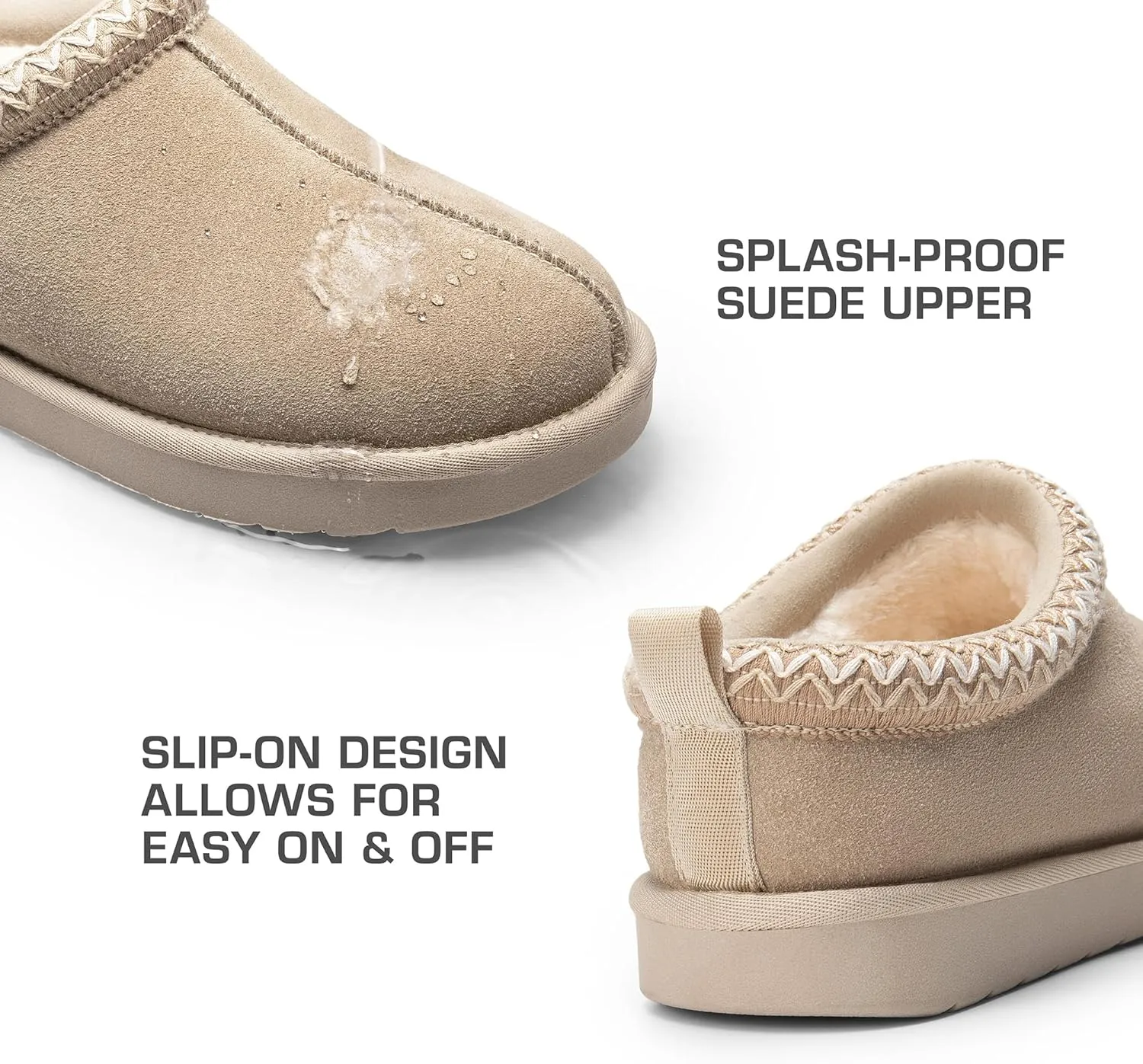 DREAM PAIRS Women's Fuzzy Cozy Slippers Genuine Suede Indoor Outdoor Fluffy Home Comfy Winter Slip On Cute Warm Memory Foam Furry Shoes FuzzyEasy