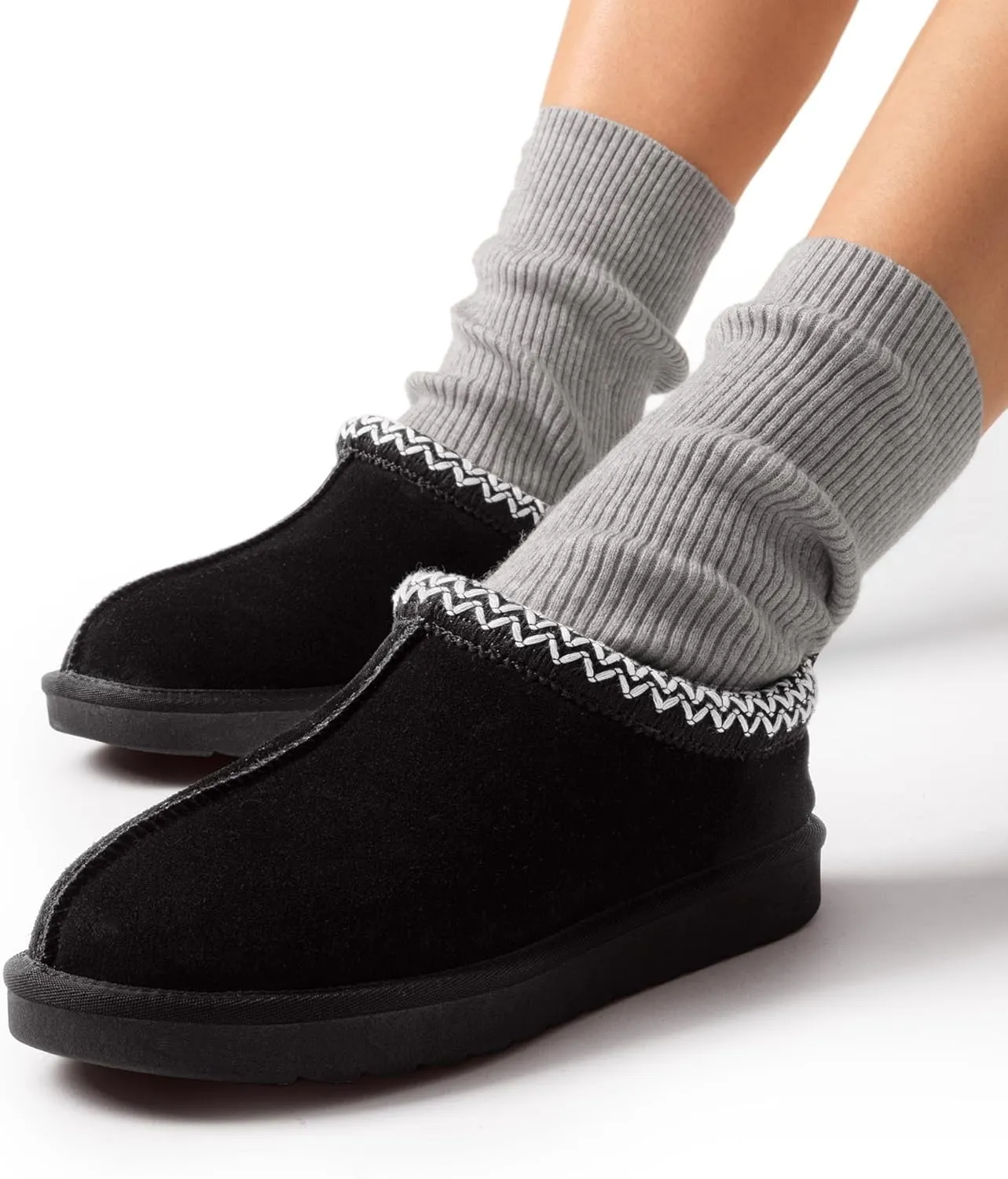 DREAM PAIRS Women's Fuzzy Cozy Slippers Genuine Suede Indoor Outdoor Fluffy Home Comfy Winter Slip On Cute Warm Memory Foam Furry Shoes FuzzyEasy