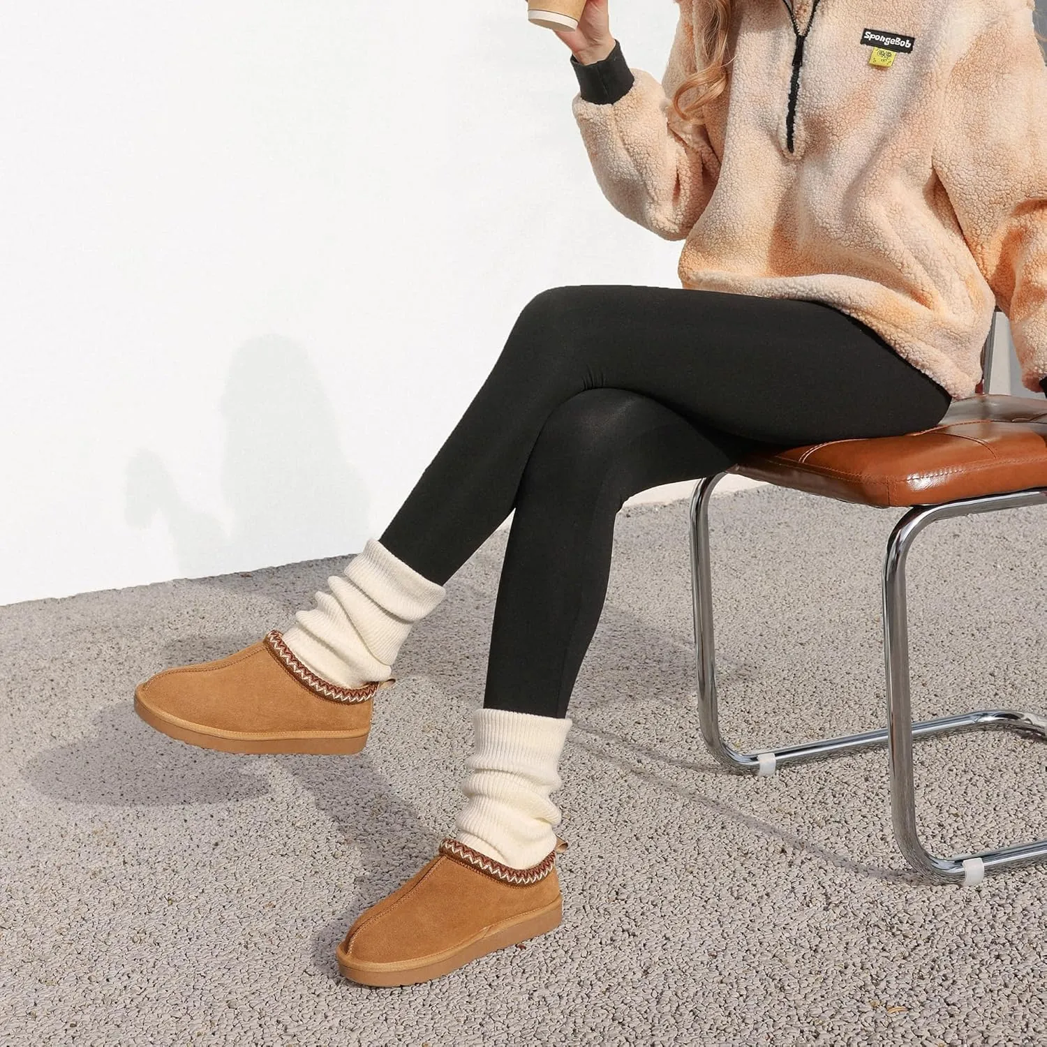 DREAM PAIRS Women's Fuzzy Cozy Slippers Genuine Suede Indoor Outdoor Fluffy Home Comfy Winter Slip On Cute Warm Memory Foam Furry Shoes FuzzyEasy