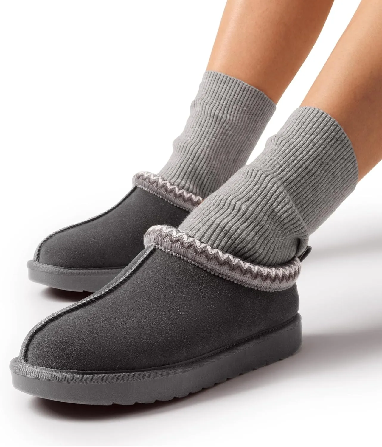 DREAM PAIRS Women's Fuzzy Cozy Slippers Genuine Suede Indoor Outdoor Fluffy Home Comfy Winter Slip On Cute Warm Memory Foam Furry Shoes FuzzyEasy