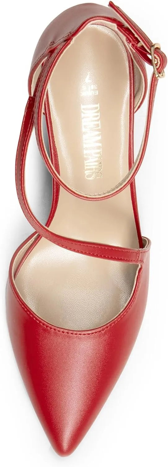 DREAM PAIRS Women's High Heels Strappy Pumps Closed Pointed Toe Stiletto Ankle Strap Party Dress Shoes