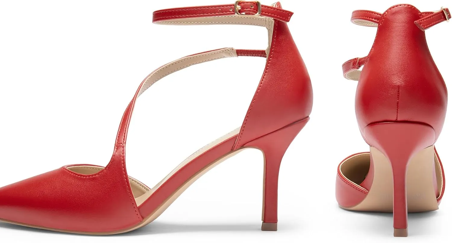 DREAM PAIRS Women's High Heels Strappy Pumps Closed Pointed Toe Stiletto Ankle Strap Party Dress Shoes