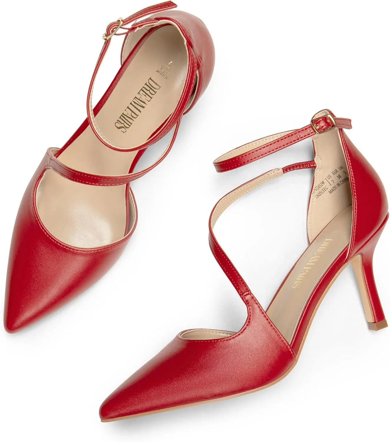 DREAM PAIRS Women's High Heels Strappy Pumps Closed Pointed Toe Stiletto Ankle Strap Party Dress Shoes